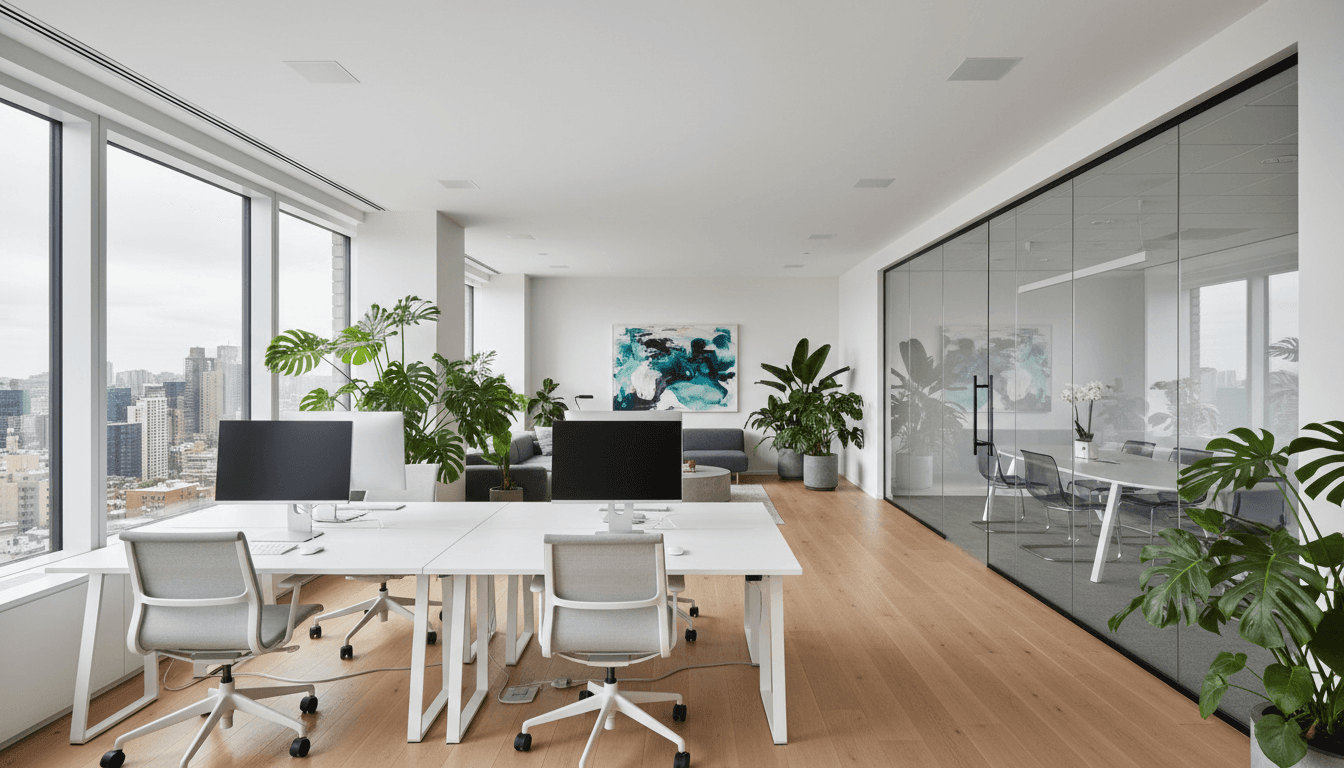 Intérieur de bureau clair et moderne après nettoyage professionnel